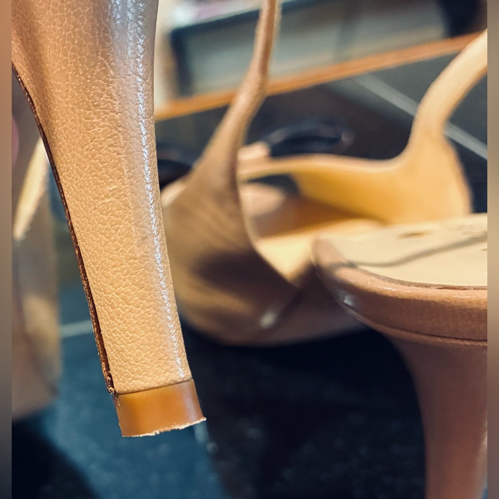 Kate Spade New York Billow Leather Slingback Heels Tan SZ. 7.5 Made In Italy - Picture 8 of 14